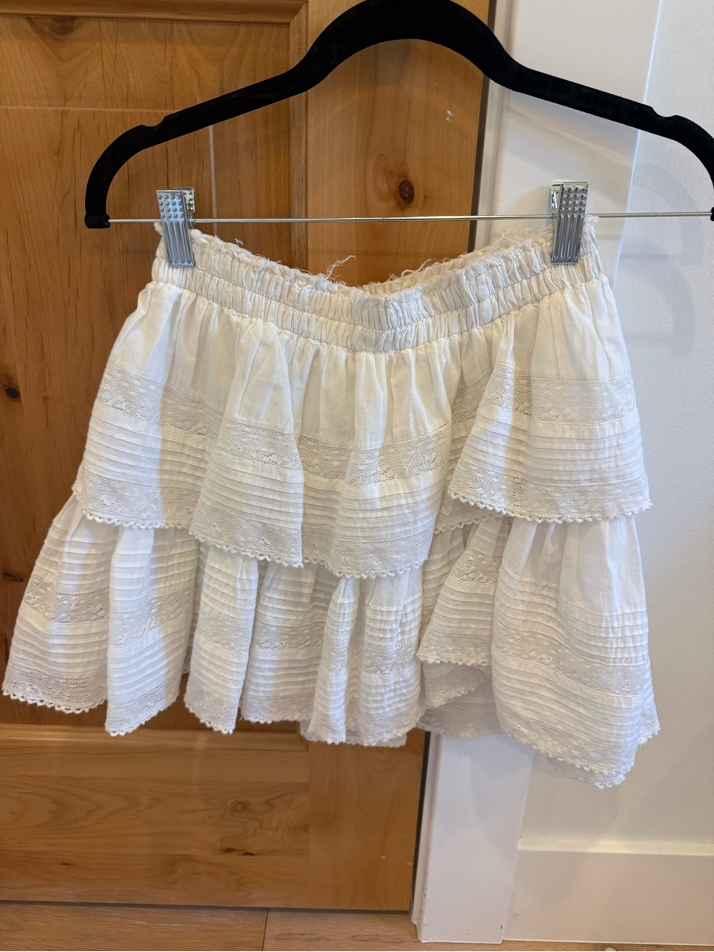 LoveShackFancy White Tiered Ruffle Mini Skirt